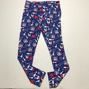 Fanie Hose Women's Leggings Large Bowling Novelty Stars Print Red White Blue